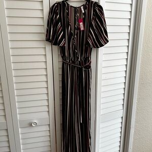 NWT Xhilaration Black and White Striped Jumpsuit with Wrap Top